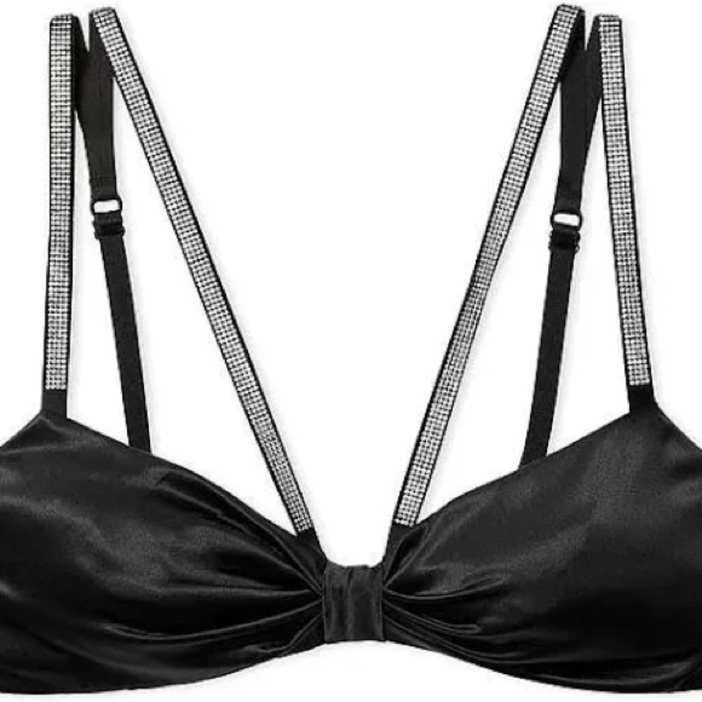 Victorias Secret Satin Bow Bra with Rhinestone Straps